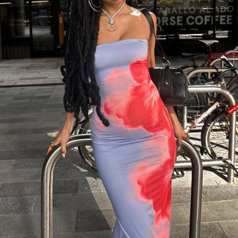 Slim Slit Tube Long Dress Summer Sexy Pint Party Beach Dresses Women'S Clothing