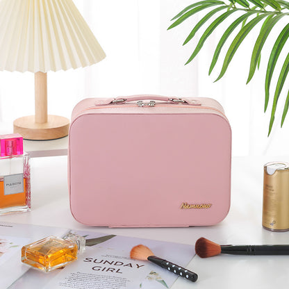 Solid Color PU Leather Large Capacity Portable Waterproof Women'S Cosmetic Bag