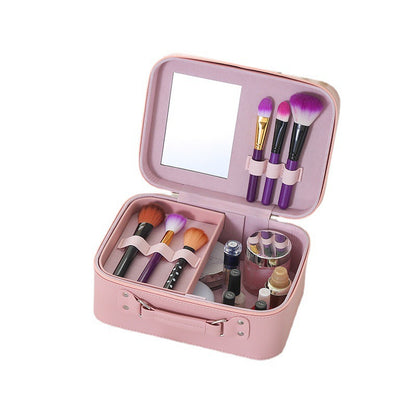 Solid Color PU Leather Large Capacity Portable Waterproof Women'S Cosmetic Bag