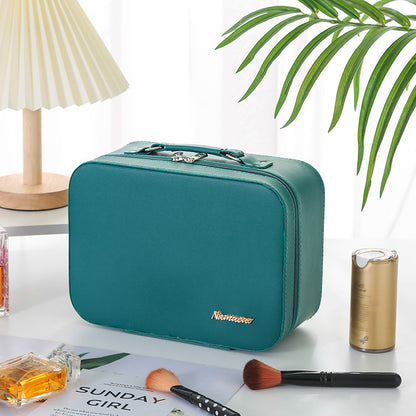 Solid Color PU Leather Large Capacity Portable Waterproof Women'S Cosmetic Bag