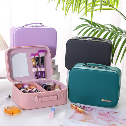 Solid Color PU Leather Large Capacity Portable Waterproof Women'S Cosmetic Bag